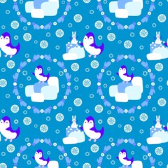Christmas animals seamless penguin pattern for wrapping paper and fabrics