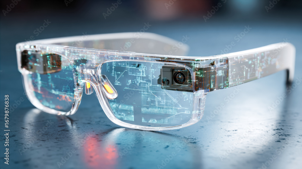 Poster augmented reality smart glasses with built-in camera and digital display