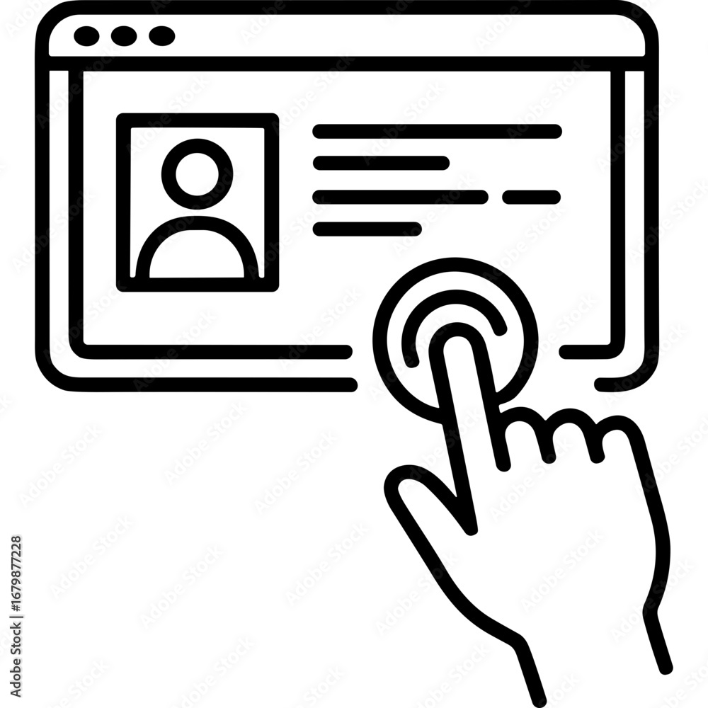 Aufkleber hand clicking on user profile outline icon in a digital interface