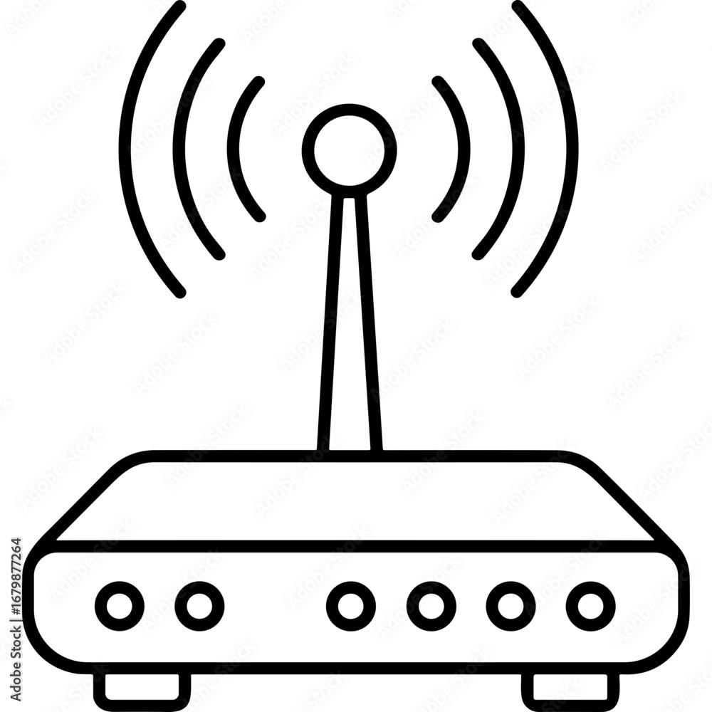 Poster outline icon of a wireless router with signal waves graphic