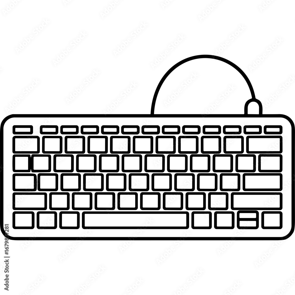 Aufkleber outline of a computer keyboard with cable on transparent background