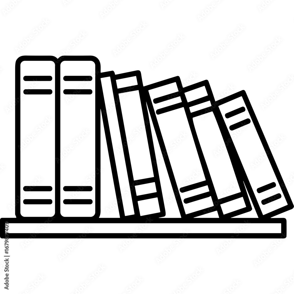 Aufkleber outline icon of stacked books on shelf in minimal style