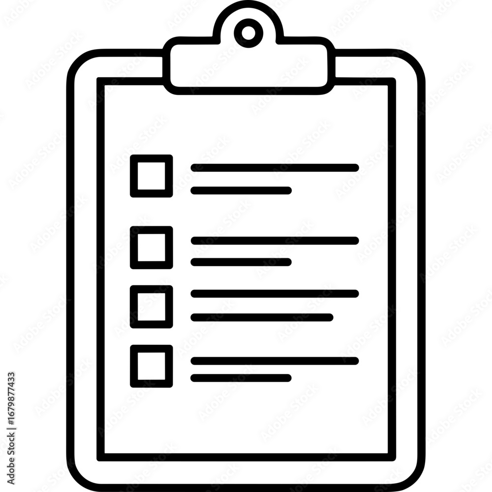 Poster outline icon with checklist on clipboard in minimal design