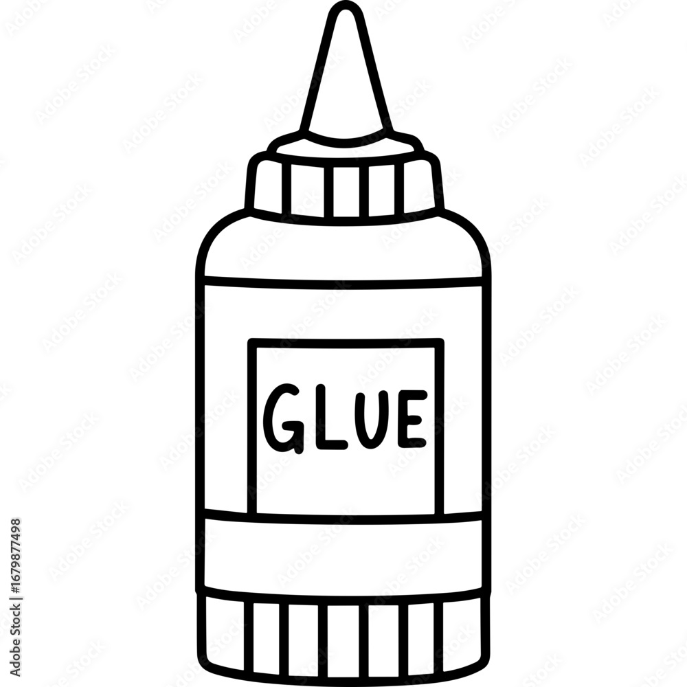 Poster glue bottle with a pointed nozzle in a simple outline style