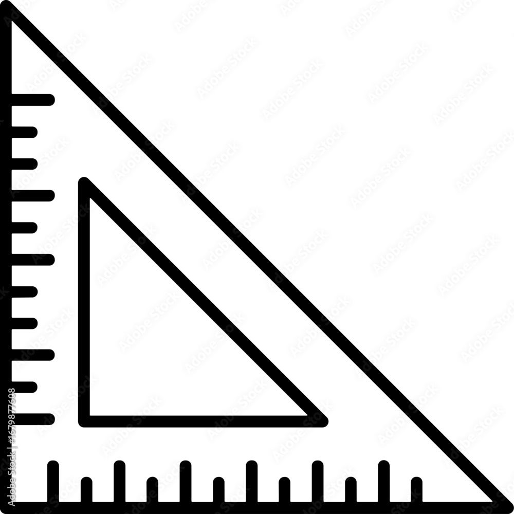 Poster triangle ruler outline icon on a transparent background