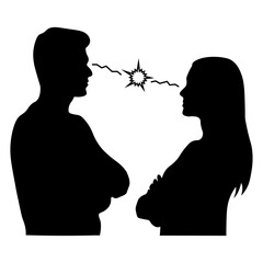 にらみ合う男女のシルエット