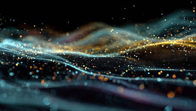 Abstract digital art of swirling, glowing particles