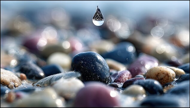 Water droplet on beach stones