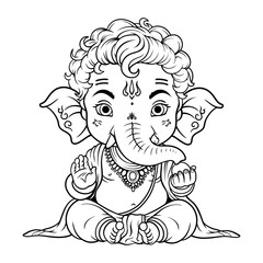 lord ganesha baby pose vector line art drawing illustration