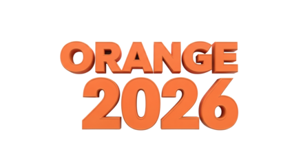 Orange text reading orange two thousand twenty six with a black background and shadow effect design on transparent background