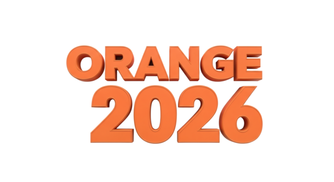 Orange text reading orange two thousand twenty six with a black background and shadow effect design on transparent background