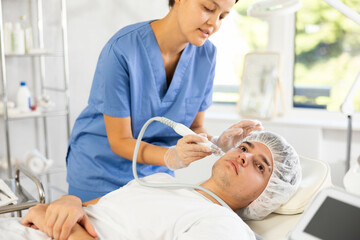 cosmetic doctor refines hydrogen oxygen cleaning procedure, ensuring her patient receives safe and...