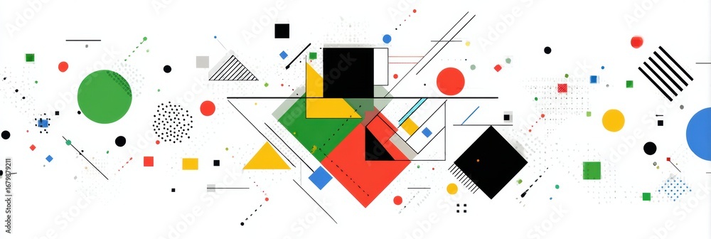 Poster colorful geometric abstract design featuring various shapes and patterns created with bright colors 