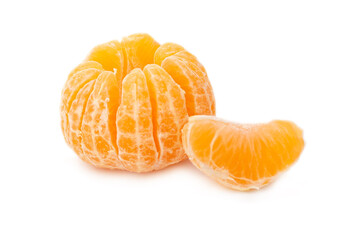 Mandarin orange peeling stages isolated on white background