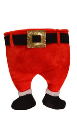 Festive plush decoration shaped like Santa Claus pants with black boots, white fur trim, and a glittery gold belt. Perfect for Christmas décor, gifts, or holiday-themed party props.