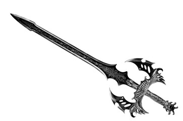 Fantasy sword disposed by diagonal, isolated on white background. Cut out.