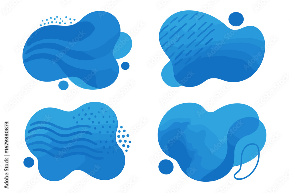 Aufkleber set of blue abstract liquid shapes with textures. modern fluid vector elements for graphic design. m
