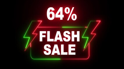 64% Flash sale shopping neon sign light glowing banner background. Text flash sale by neon sign board. flash sale banner with neon light effect. Perfect for online promotions, marketing campaigns. - Powered by Adobe