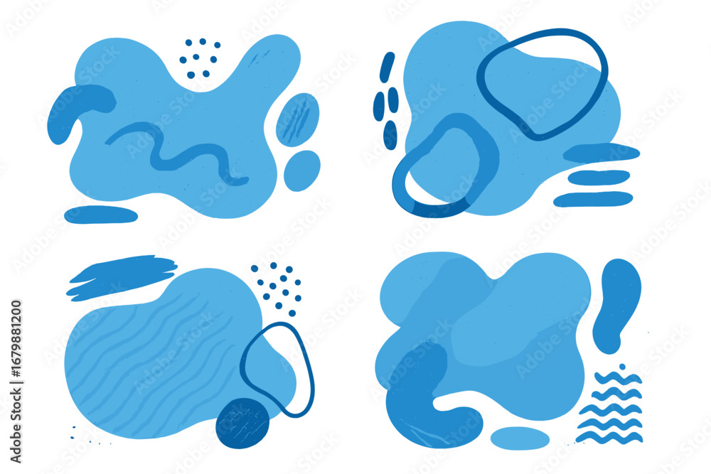 Aufkleber set of blue abstract organic shapes with grainy texture. modern minimalist vector background element