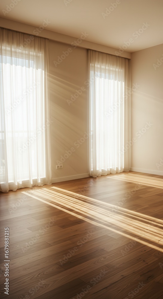 Poster sunlight streaming through window in empty room