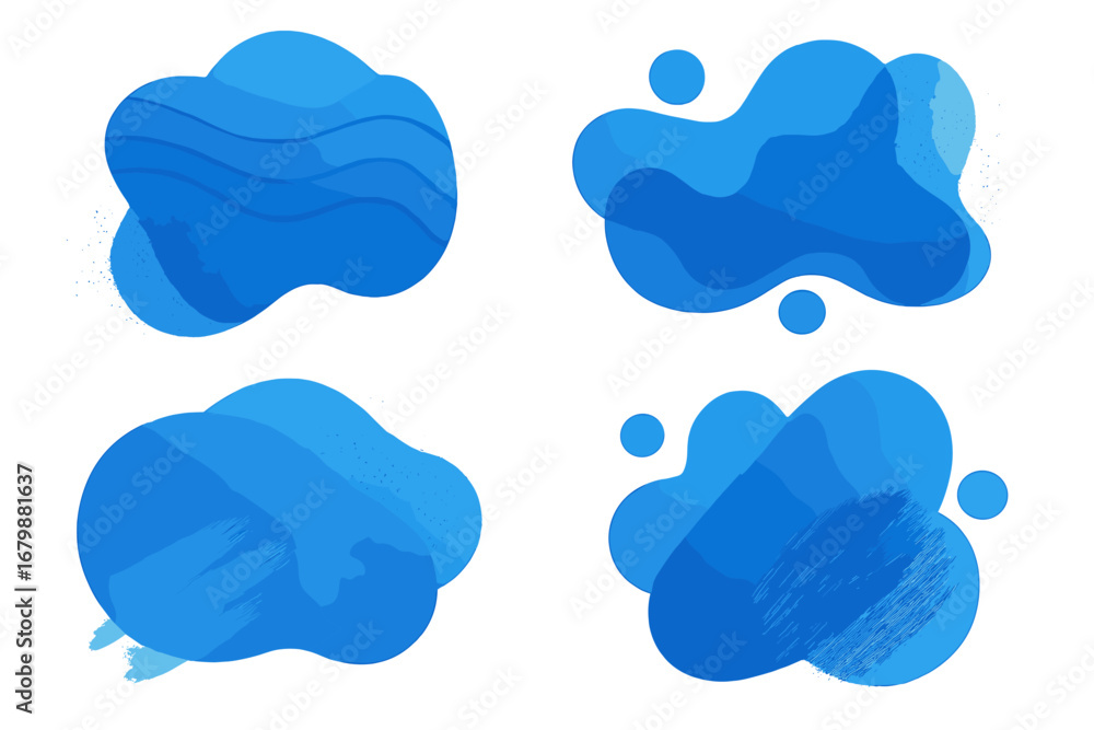 Aufkleber set of blue abstract liquid shapes with various textures. modern fluid amoeba blobs with gradient, w