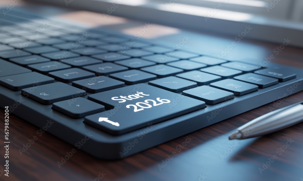 Aufkleber a dark gray computer keyboard with a key labeled 