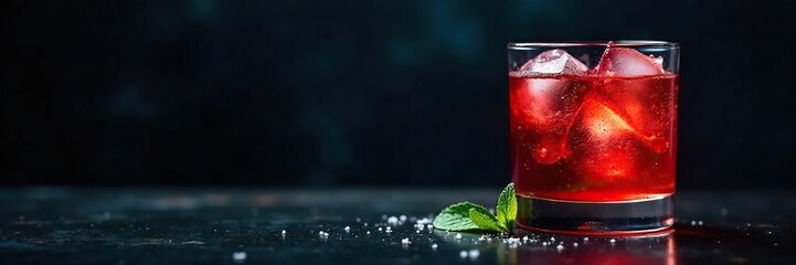 Mysterious black background cocktail, dark and moody aesthetic, perfect for nightlife or bar themes Ice cubes, condensation, and elegant glassware add depth , nightlife, cold