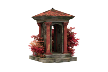 Antique Garden Pavilion Gazebo with Red Foliage