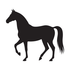 Black silhouette of a horse walking on a white background animal