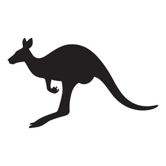 Black silhouette of a kangaroo in profile on a white background animal