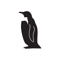 Black silhouette of a penguin standing on a white background animal