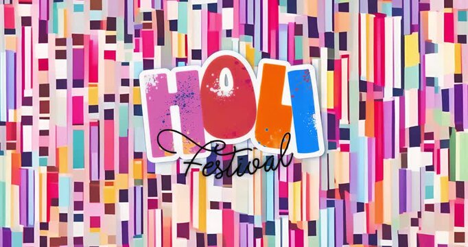 Logo fading activating Holi Festival graphic while bars pulsing pastel hues celebrating Holi