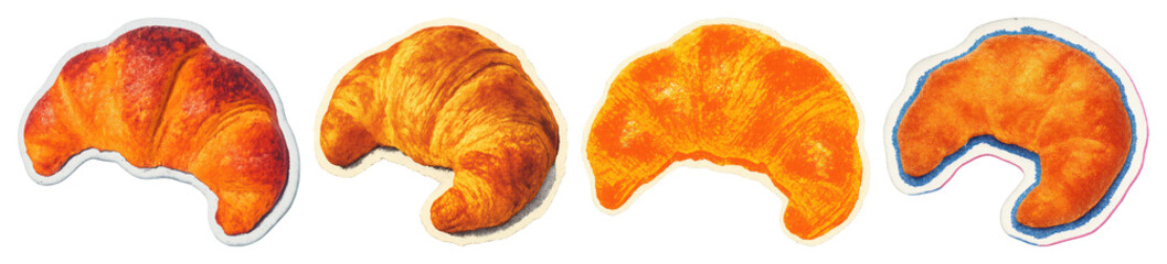 PNG Four croissants in vibrant colors, element set on transparent background