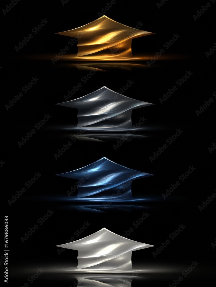 Poster shiny fabric waves creating an elegant display of color variations in a dark background