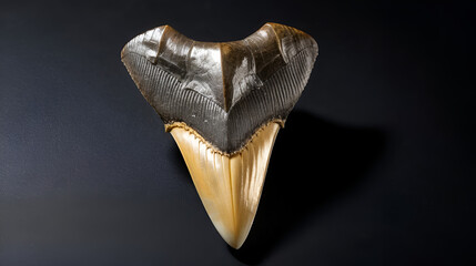 Fossilized Megalodon Shark tooth on dark background