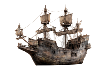Aged Ghost Ship Galleon on Transparent Background