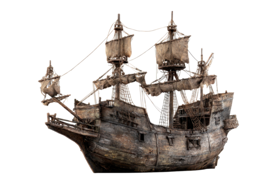 Aged Ghost Ship Galleon on Transparent Background