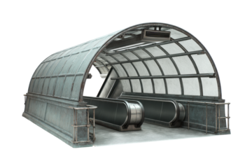 Vintage Underground Escalator Entrance on Transparent Background