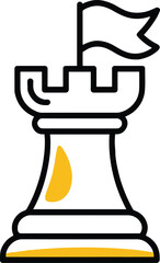 Illustration of a chess rook, symbolizing strategy, defense, and competition in a minimalist and modern design with a touch of color