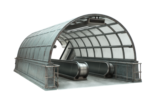 Vintage Underground Escalator Entrance on Transparent Background