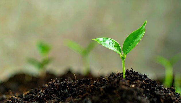 Green Plant Sprout Emerging from Soil Mound