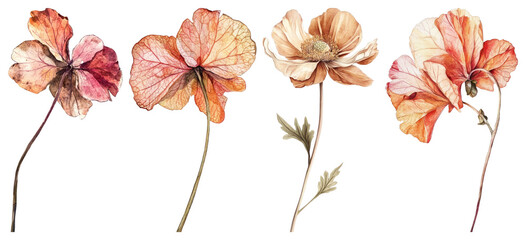 PNG Vintage botanical dried flowers illustration, element set on transparent background