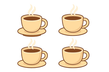 Obraz premium Set of hot coffee cups with steam. Vector cartoon illustration for a cafe menu, coffee shop logo, or beverage icon. Fresh morning espresso or cappuccino drink concept.