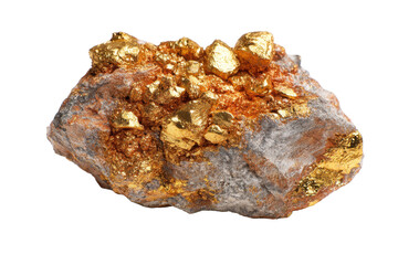 Gold Ore Nugget on Transparent Background, High-Detail