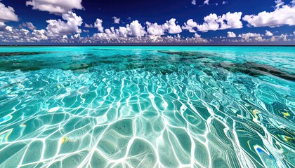 Shallow Turquoise Pool with Bright Summer Sky and Caustics