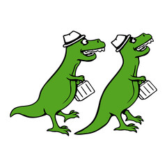 Happy T-Rex Dino Man 2 Friends Team Working Office Worker Case Hat