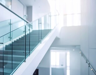 Fototapeta premium Staircase with glass railing in a bright, modern setting