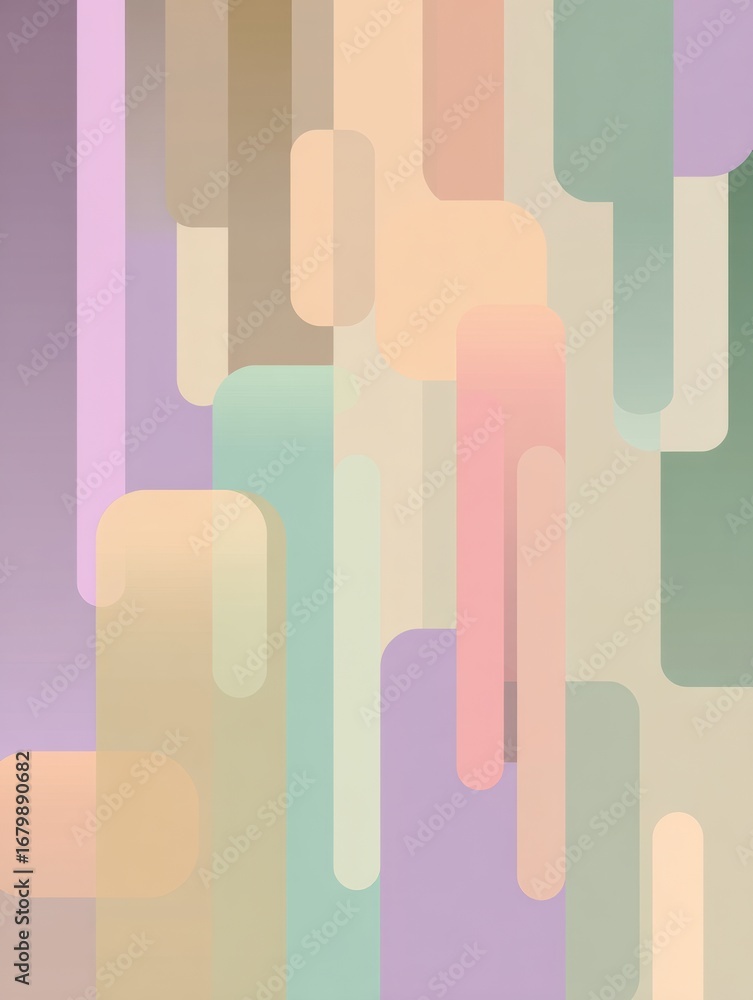 Poster colorful abstract design featuring vertical lines and flowing shapes in pastel tones with a harmonio