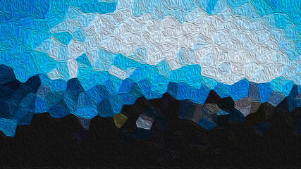 Stylized polygonal rendering of a cold winter seascape, featuring a textured blue and white color palette reminiscent of an impasto oil painting