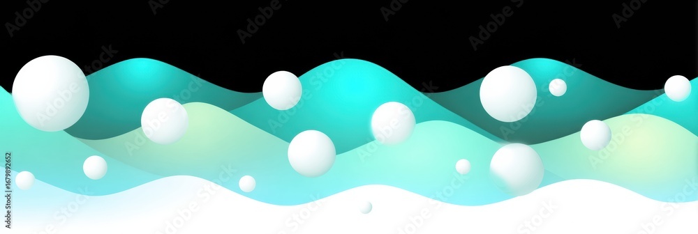 Poster colorful abstract waves with floating bubbles creating a serene atmosphere in a digital landscape